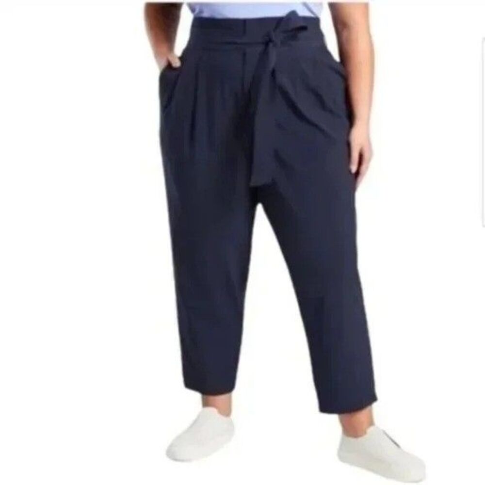 Athleta Skyline Pant II Belted Paperbag Waist High Rise Size 18 Navy